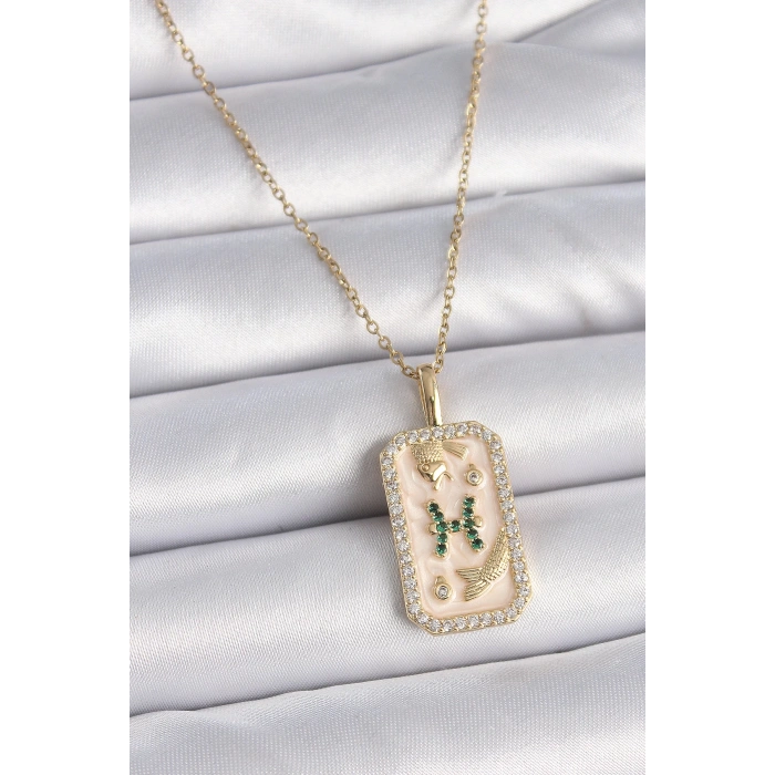 BFS 316L Çelik Gold Renk Zincir Balık Burcu Zirkon Taşlı Kadın Kolye