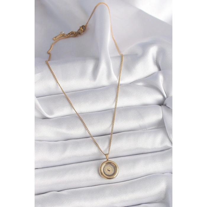 BFS 316L Çelik Gold Renk Zincir Gold Altın Model Kadın Kolye