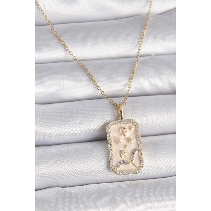 BFS 316L Çelik Gold Renk Zincir Yay Burcu Zirkon Taşlı Kadın Kolye