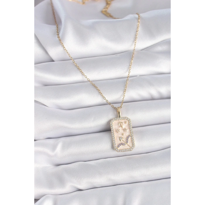 BFS 316L Çelik Gold Renk Zincir Yay Burcu Zirkon Taşlı Kadın Kolye