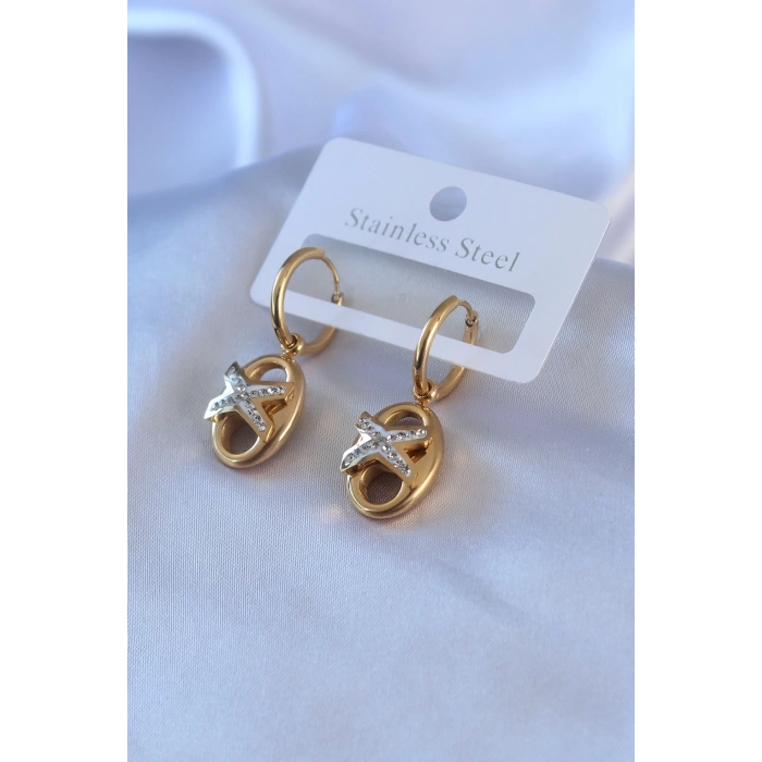 BFS 316L Çelik Gold Renk Zirkon Taş Detay Kadın Küpe