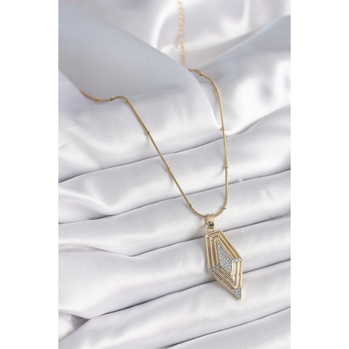 BFS 316L Çelik Gold Renk Zirkon Taşlı Vintage Model Kadın Kolye