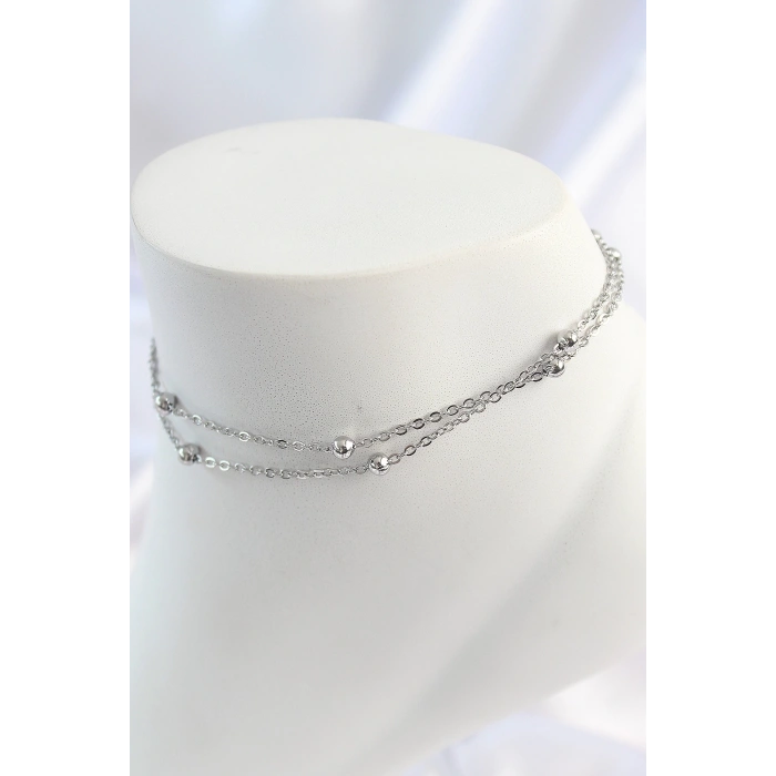 BFS 316L Çelik Gümüş Renk 2Li Topçuk Detay Zincir Model Kadın Halhal