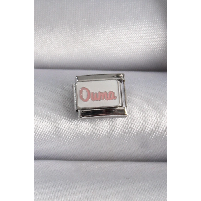 BFS 316L Çelik Gümüş Renk Beyaz Pembe Ouma İşlemeli Nomination Charm