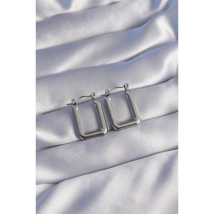 BFS 316L Çelik Gümüş Renk Dikdörtgen Model Küpe