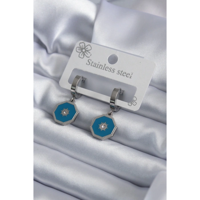 BFS 316L Çelik Gümüş Renk Geometrik Model Zirkon Taş Detay Kadın Küpe