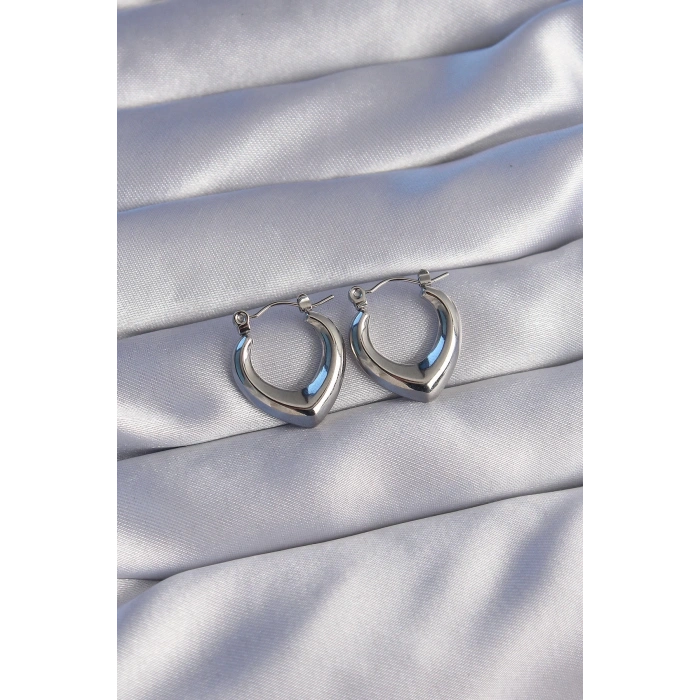 BFS 316L Çelik Gümüş Renk İçi Oval Tasarımlı Küpe