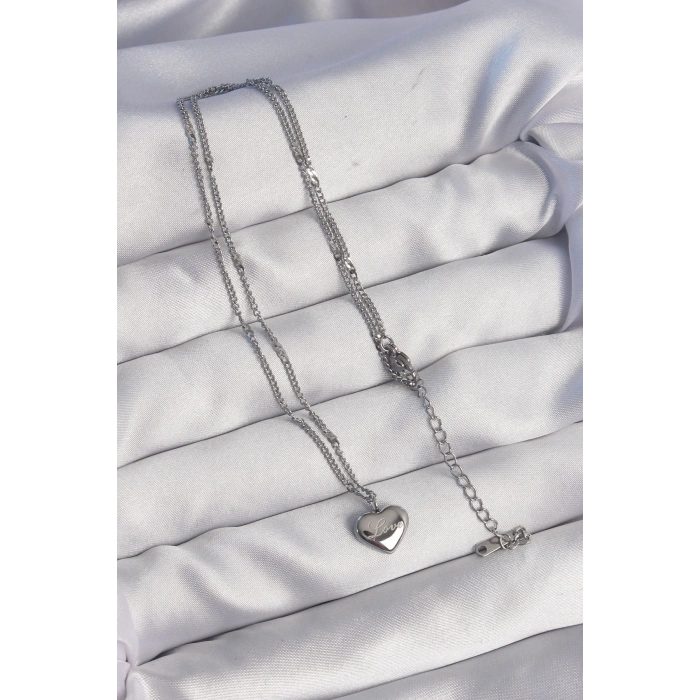 BFS 316L Çelik Gümüş Renk Kalp Model Love Kolye