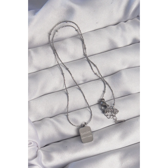 BFS 316L Çelik Gümüş Renk Kare Charm Model Kolye