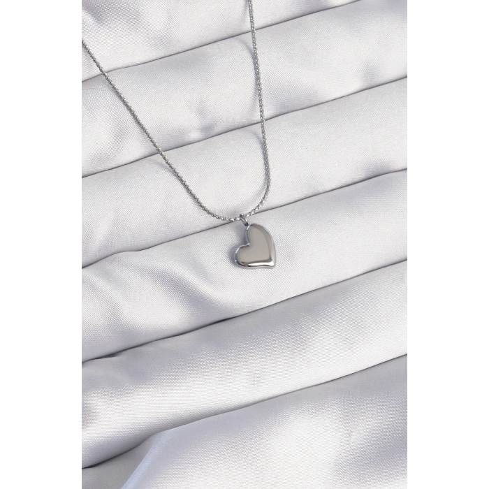 BFS 316L Çelik Gümüş Renk Minimal Kalp Tasarımlı Kolye