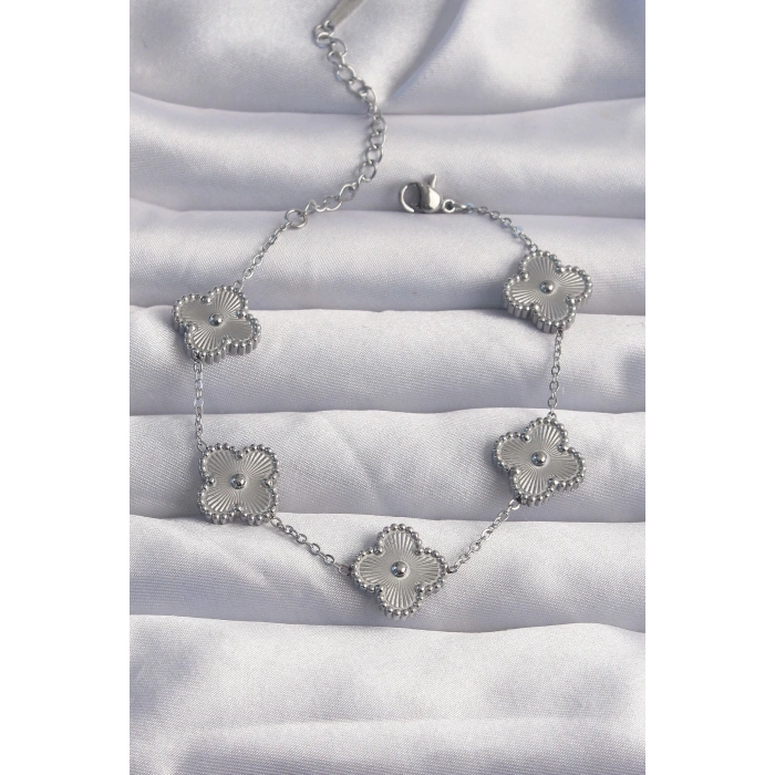 BFS 316L Çelik Gümüş Renk Motifli Yonca Bileklik