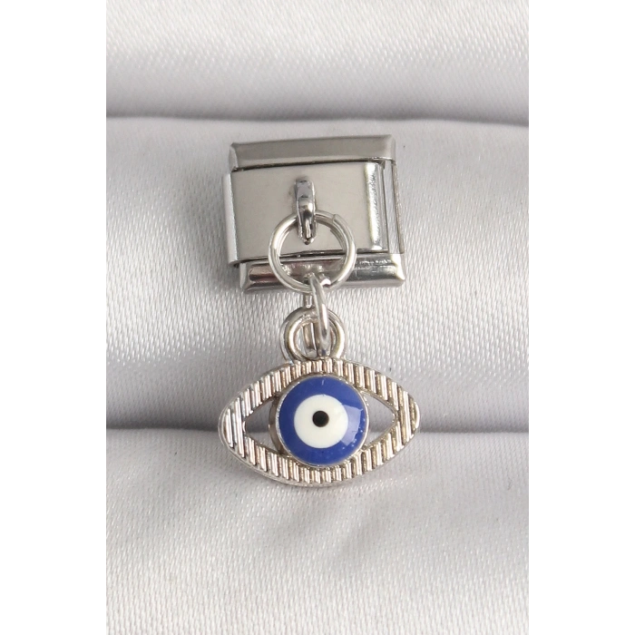 BFS 316L Çelik Gümüş Renk Nazar Boncuk Detaylı Göz Model Nomination Charm