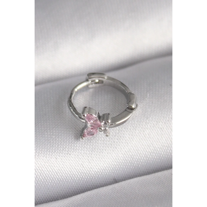 BFS 316L Çelik Gümüş Renk Pembe Zirkon Taşlı Kelebek Model Tragus Piercing