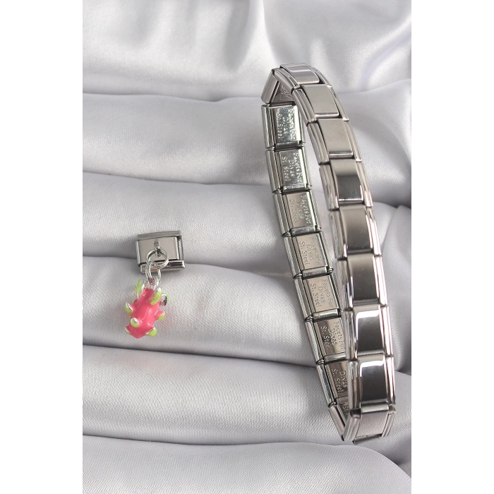 BFS 316L Çelik Gümüş Renk Sallantı Ejder Meyvesi Model Nomination Charm