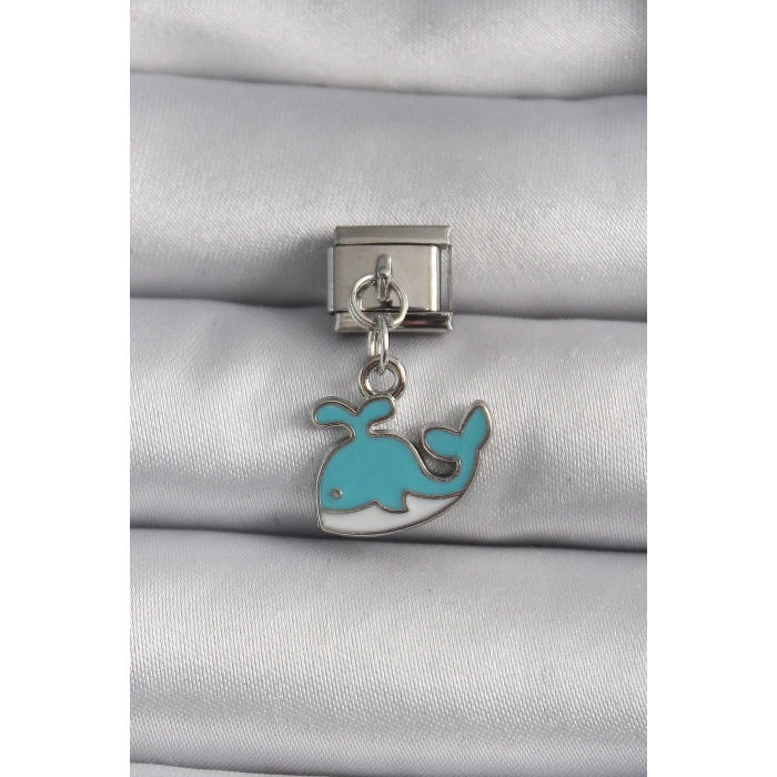 BFS 316L Çelik Gümüş Renk Sallantı Mavi Balina Model Nomination Charm