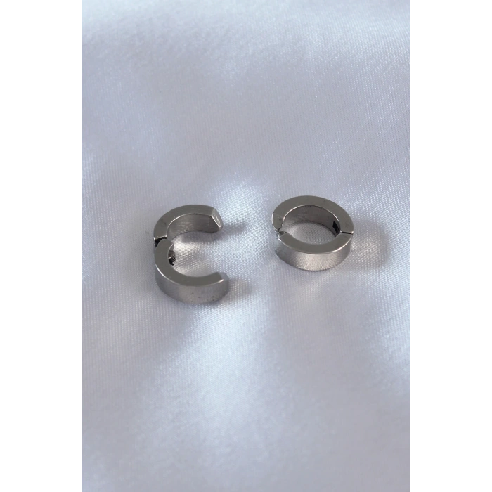 BFS 316L Çelik Gümüş Renk Sıkıştırmalı Erkek Küpe