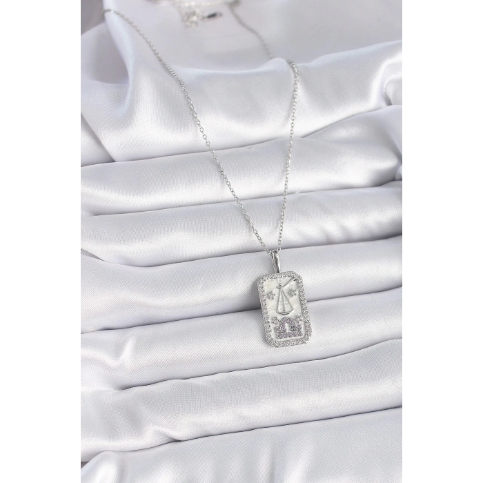 BFS 316L Çelik Gümüş Renk Terazi Burcu Zirkon Taşlı Kadın Kolye