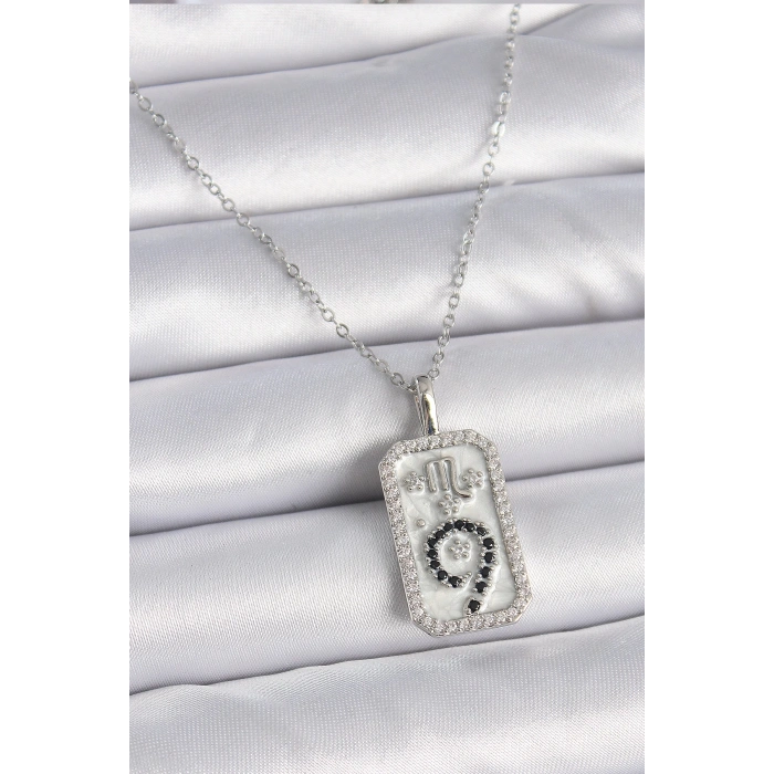 BFS 316L Çelik Gümüş Renk Zincir Akrep Burcu Zirkon Taşlı Kadın Kolye