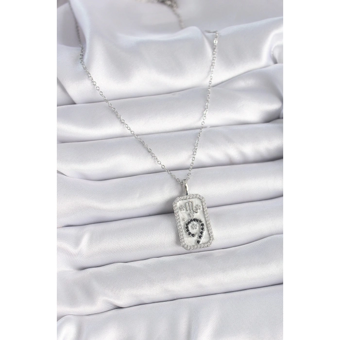 BFS 316L Çelik Gümüş Renk Zincir Akrep Burcu Zirkon Taşlı Kadın Kolye