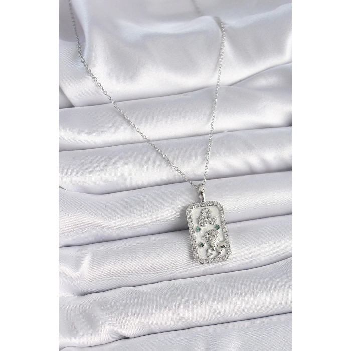 BFS 316L Çelik Gümüş Renk Zincir Aslan Burcu Zirkon Taşlı Kadın Kolye