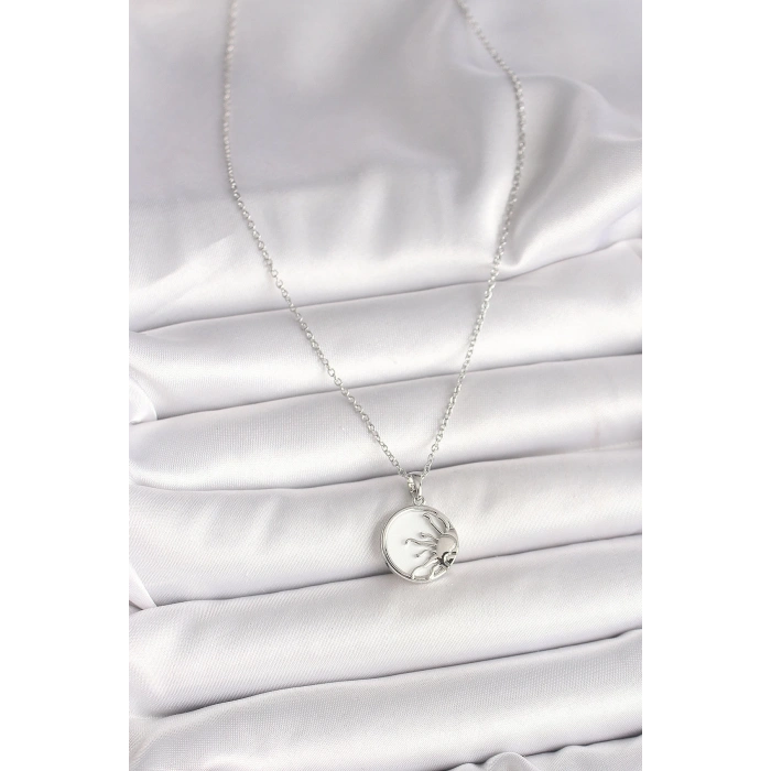 BFS 316L Çelik Gümüş Renk Zincir Beyaz Mineli Gün Batımı Model Kadın Kolye