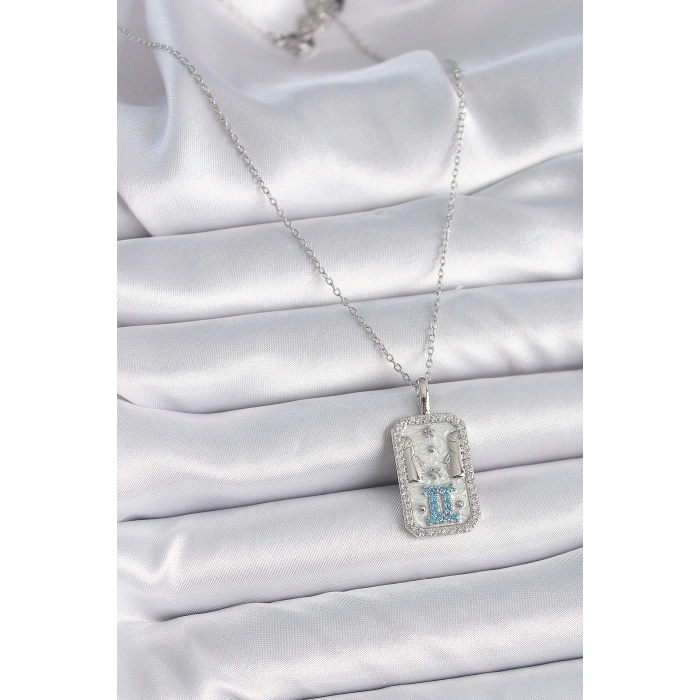 BFS 316L Çelik Gümüş Renk Zincir İkizler Burcu Zirkon Taşlı Kadın Kolye