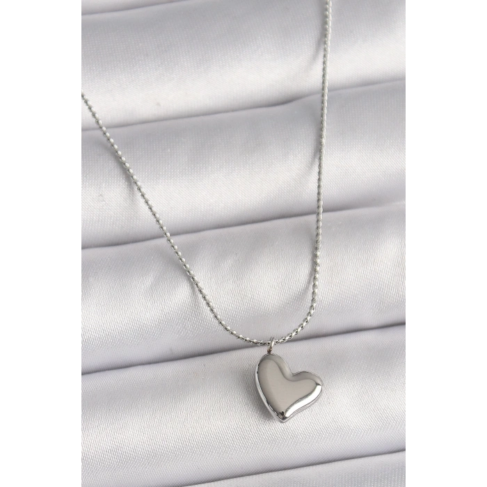 BFS 316L Çelik Gümüş Renk Zincir Kalp Figür Kadın Kolye