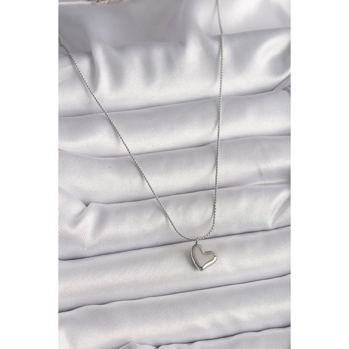 BFS 316L Çelik Gümüş Renk Zincir Kalp Figür Kadın Kolye