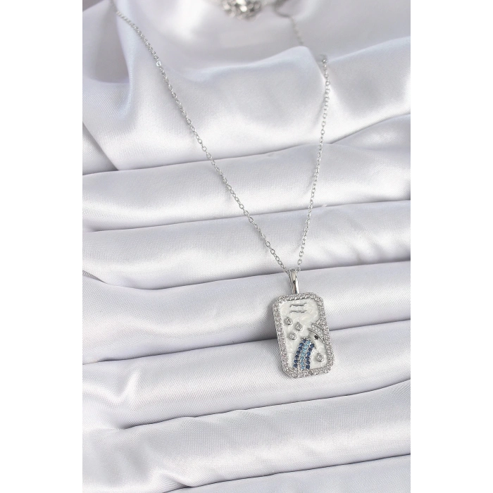 BFS 316L Çelik Gümüş Renk Zincir Kova Burcu Zirkon Taşlı Kadın Kolye