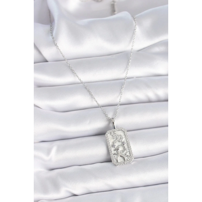 BFS 316L Çelik Gümüş Renk Zincir Oğlak Burcu Zirkon Taşlı Kadın Kolye