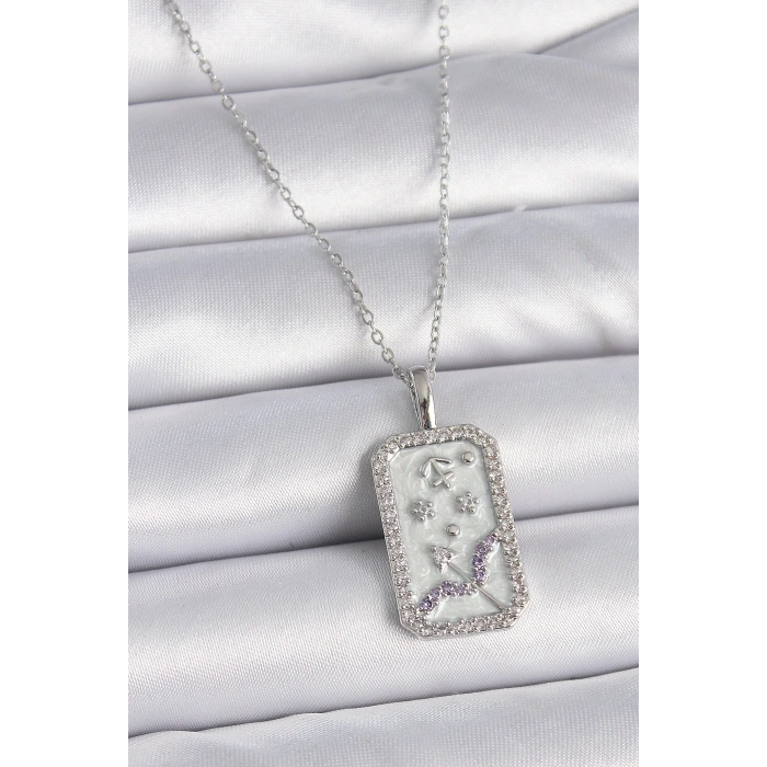 BFS 316L Çelik Gümüş Renk Zincir Yay Burcu Zirkon Taşlı Kadın Kolye