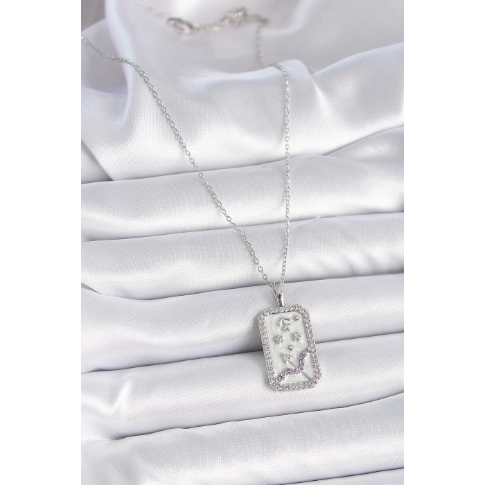 BFS 316L Çelik Gümüş Renk Zincir Yay Burcu Zirkon Taşlı Kadın Kolye