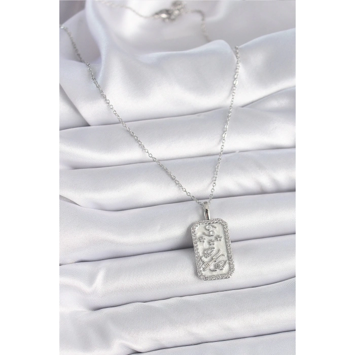 BFS 316L Çelik Gümüş Renk Zincir Yengeç Burcu Zirkon Taşlı Kadın Kolye