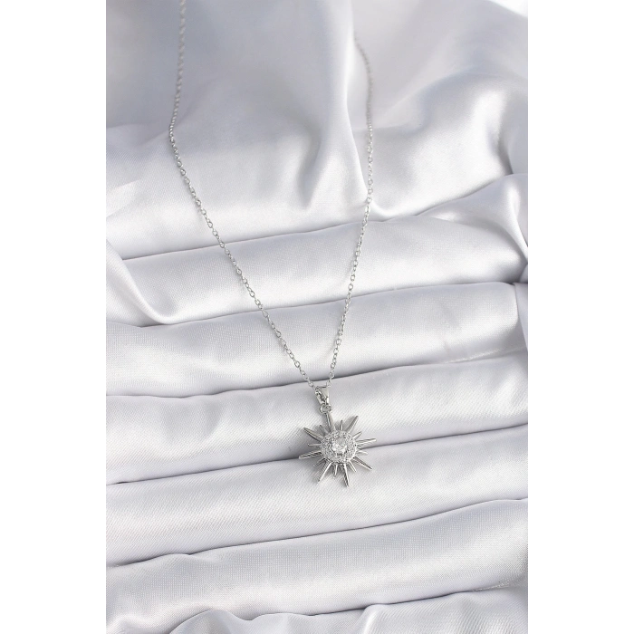 BFS 316L Çelik Gümüş Renk Zincir Zirkon Taşlı Güneş Model Kadın Yüzük