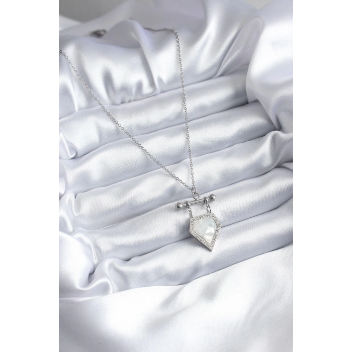 BFS 316L Çelik Gümüş Renk Zirkon Taş Detay Kadın Kolye