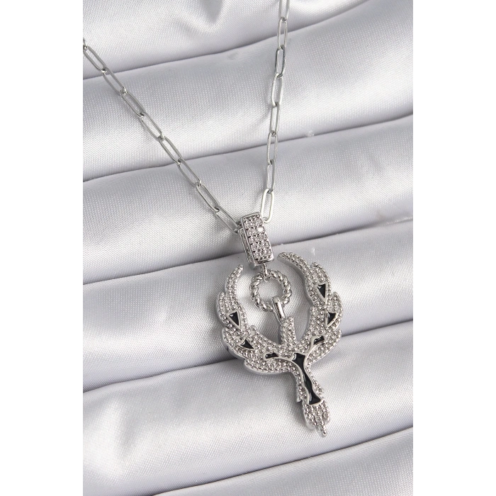 BFS 316L Çelik Gümüş Renk Zirkon Taşlı Anka Kuşu Model Kadın Kolye