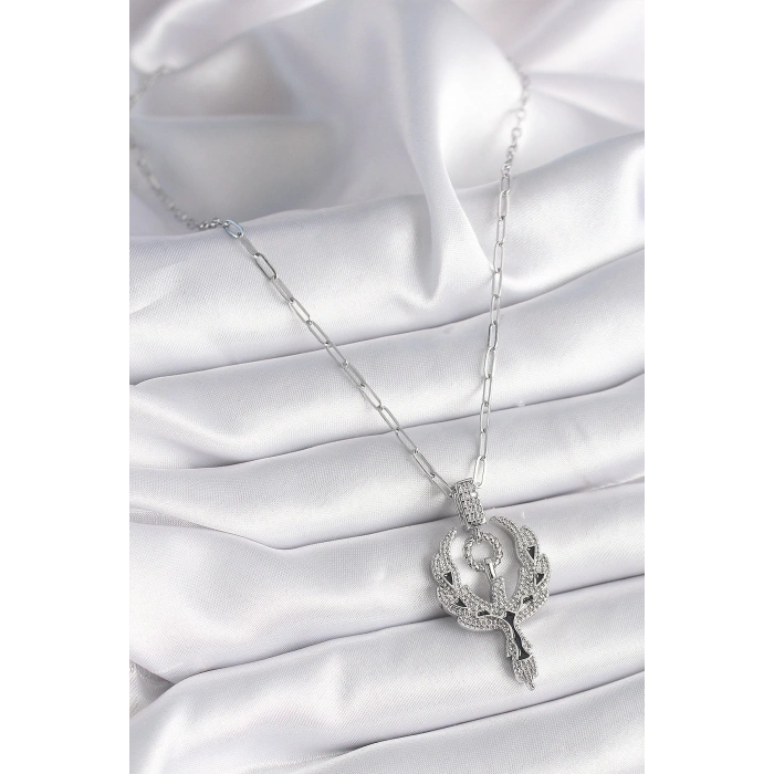 BFS 316L Çelik Gümüş Renk Zirkon Taşlı Anka Kuşu Model Kadın Kolye