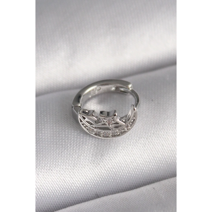 BFS 316L Çelik Gümüş Renk Zirkon Taşlı Ay Yıldız Model Tragus Piercing