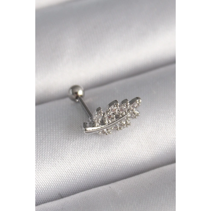 BFS 316L Çelik Gümüş Renk Zirkon Taşlı Dal Tragus Piercing