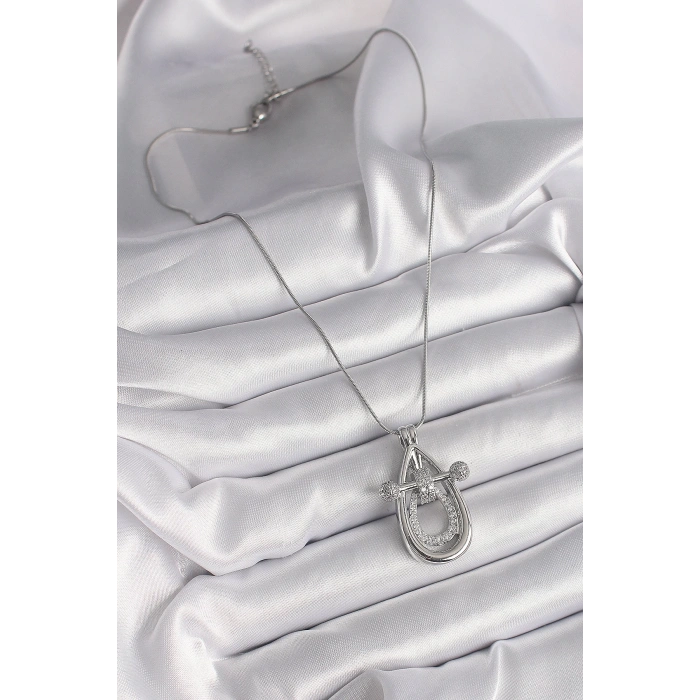 BFS 316L Çelik Gümüş Renk Zirkon Taşlı Damla Model Kadın Kolye