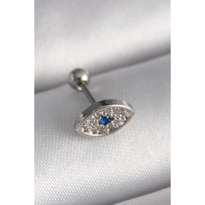 BFS 316L Çelik Gümüş Renk Zirkon Taşlı Göz Tragus Piercing