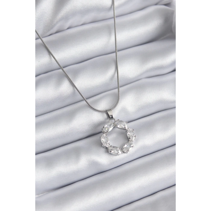 BFS 316L Çelik Gümüş Renk Zirkon Taşlı Kadın Kolye