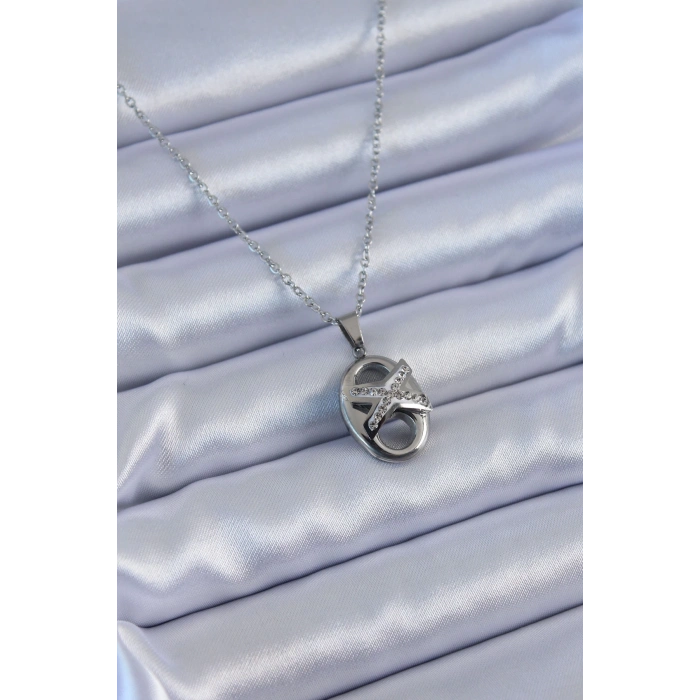 BFS 316L Çelik Gümüş Renk Zirkon Taşlı Kadın Kolye