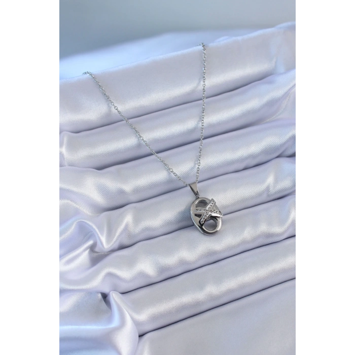 BFS 316L Çelik Gümüş Renk Zirkon Taşlı Kadın Kolye