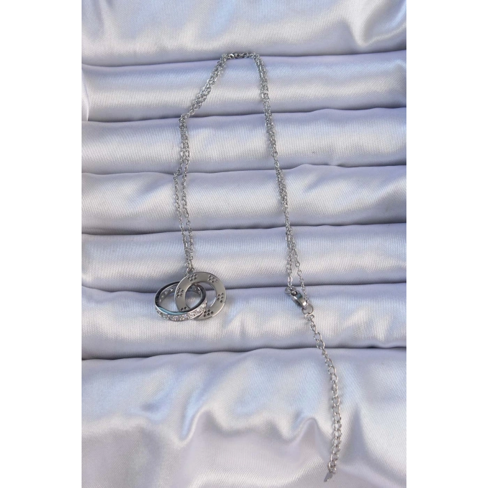 BFS 316L Çelik Gümüş Renk Zirkon Taşlı Kolye