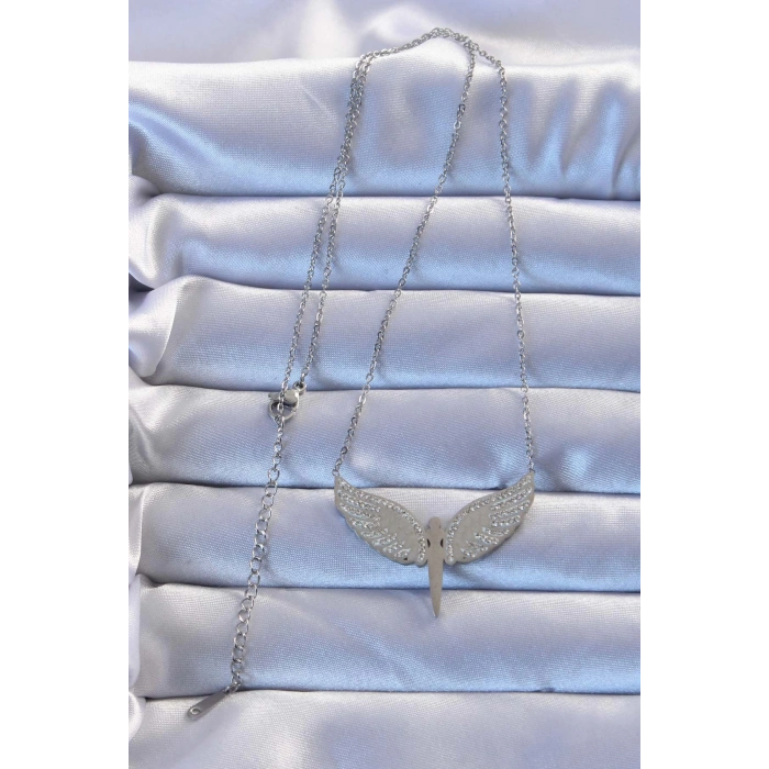 BFS 316L Çelik Gümüş Renk Zirkon Taşlı Mikail Kolye