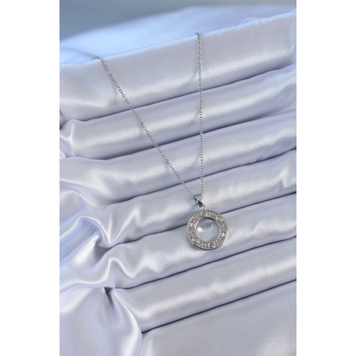 BFS 316L Çelik Gümüş Renk Zirkon Taşlı Model Kadın Kolye