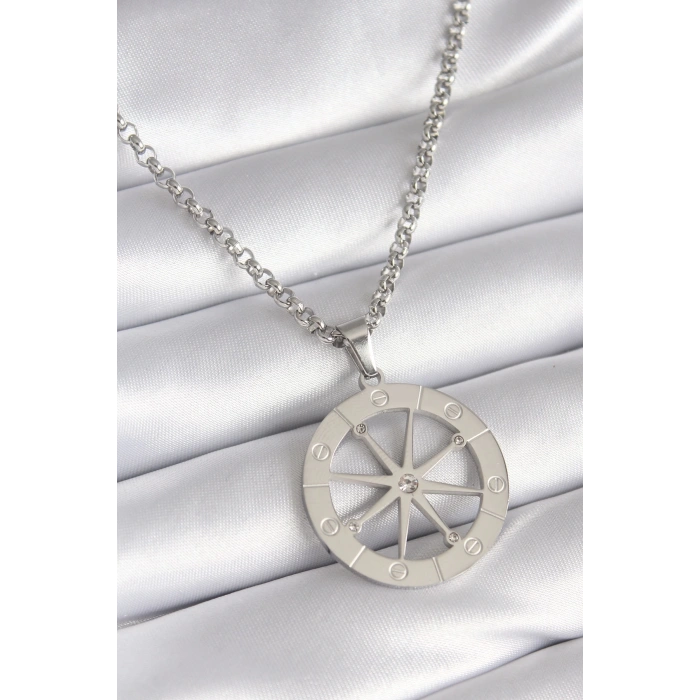 BFS 316L Çelik Gümüş Renk Zirkon Taşlı Rüya Kapanı Model İşeme Detay Kadın Kolye