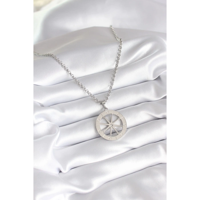 BFS 316L Çelik Gümüş Renk Zirkon Taşlı Rüya Kapanı Model İşeme Detay Kadın Kolye