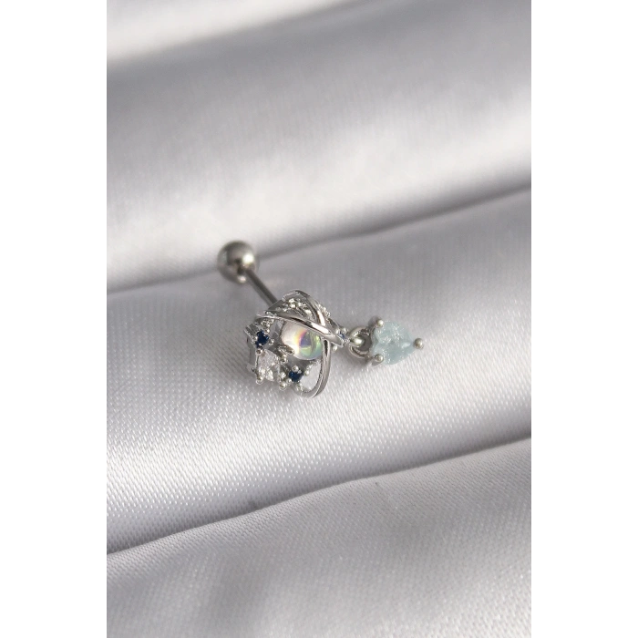 BFS 316L Çelik Gümüş Renk Zirkon Taşlı Sallantı Kalp Detay Tragus Piercing